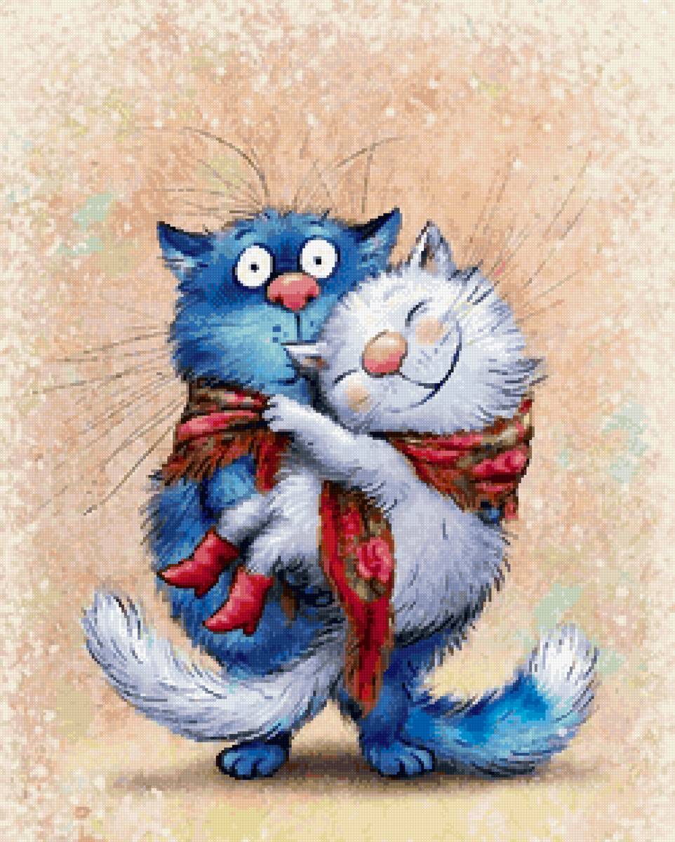 любовь - белая кошечка, синий кот - предпросмотр