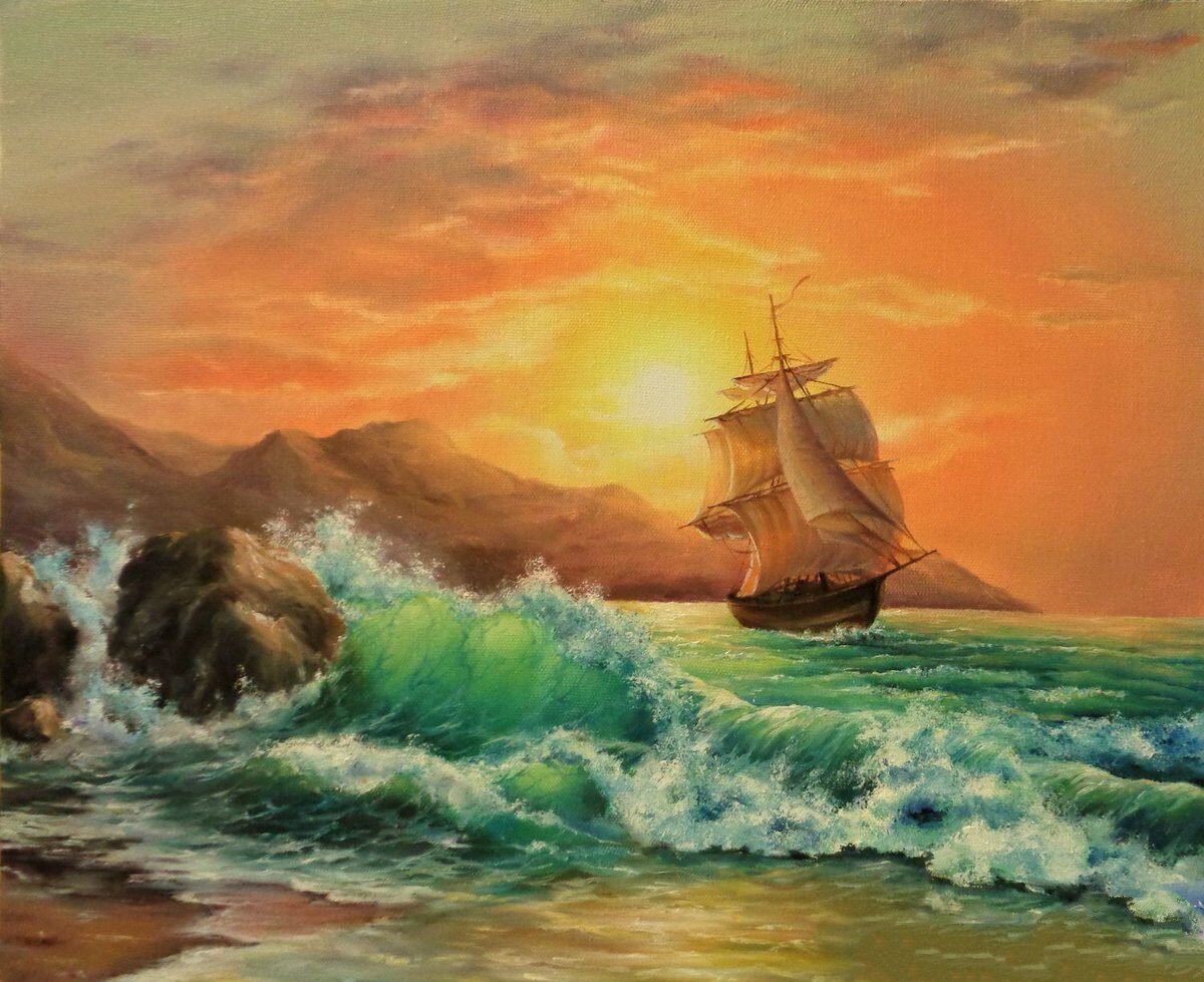 Гимн Солнцу - закат, корабль, море - оригинал