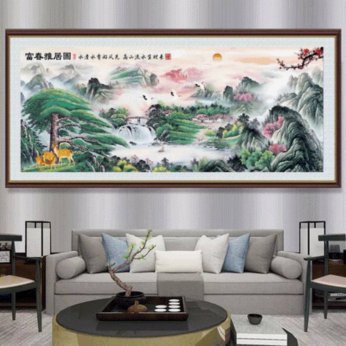 Tranh thêu chữ thập phong cảnh thủy mặc - "đã chỉnh" - предпросмотр
