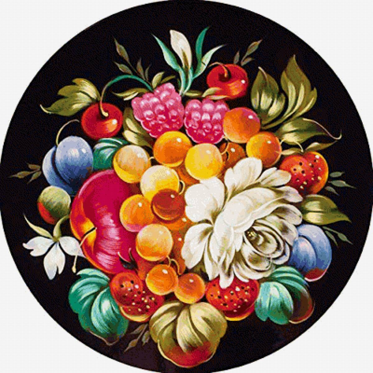 Натюрморт - фрукты, ягоды, цветы - предпросмотр