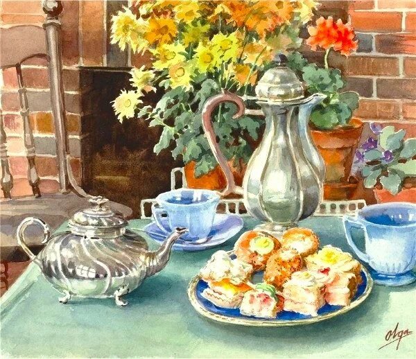 акварели великой княжны Ольги - чашка, завтрак, кофе - оригинал