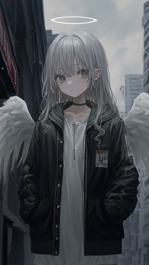 Девушка - нимб, в серых тонах, девушка, ангел - оригинал