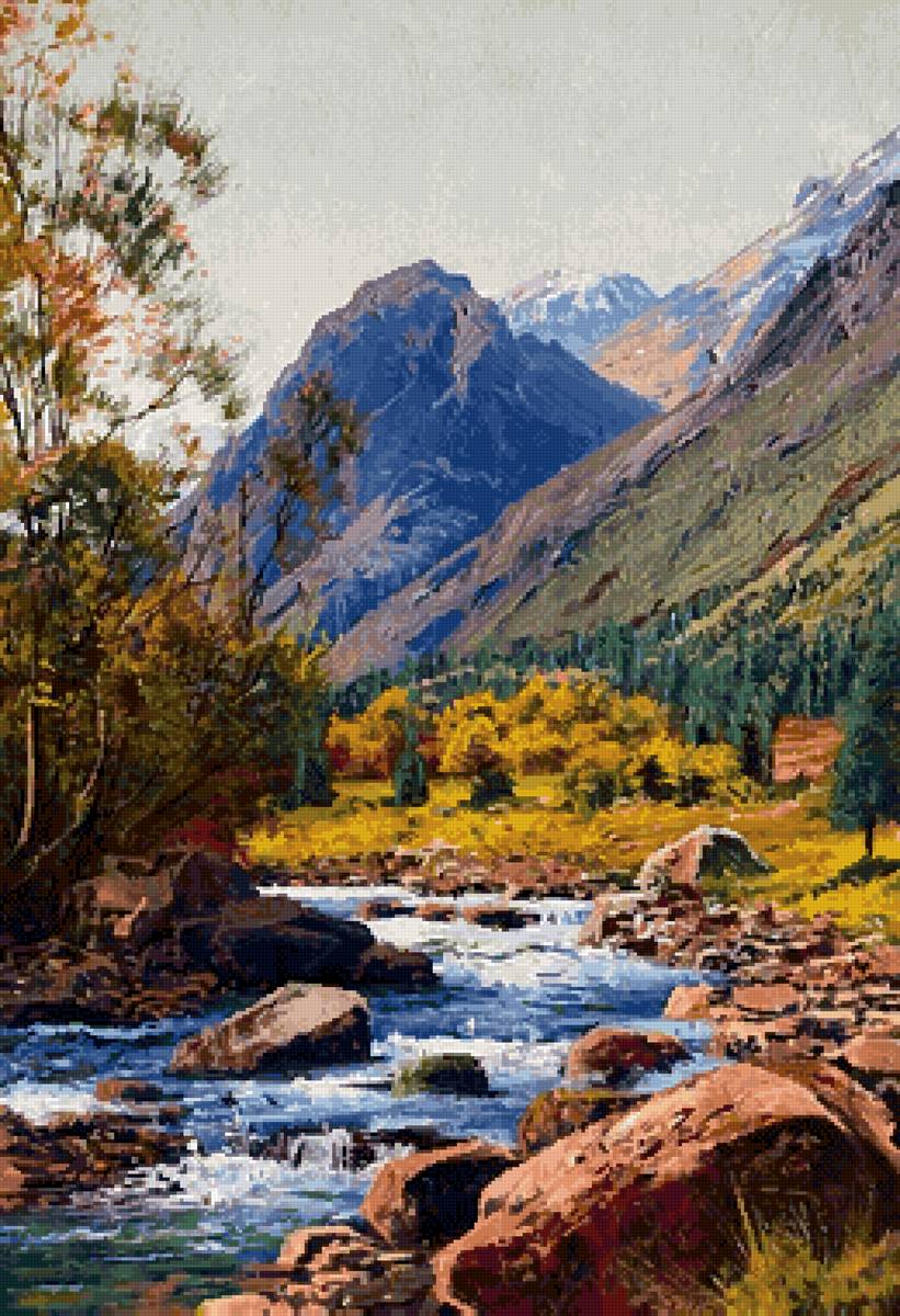 Вершина синей горы - горы, река, пейзаж - предпросмотр