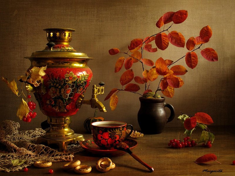 самовар - осень, хохлома, чай - оригинал
