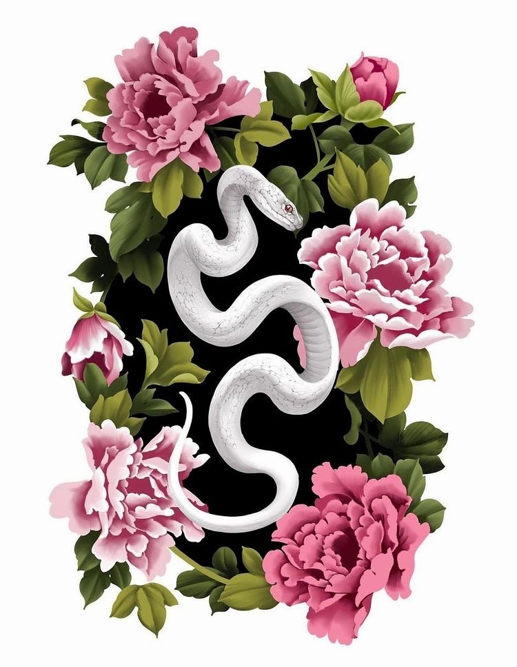Змея в цветах - цветы, змея - оригинал