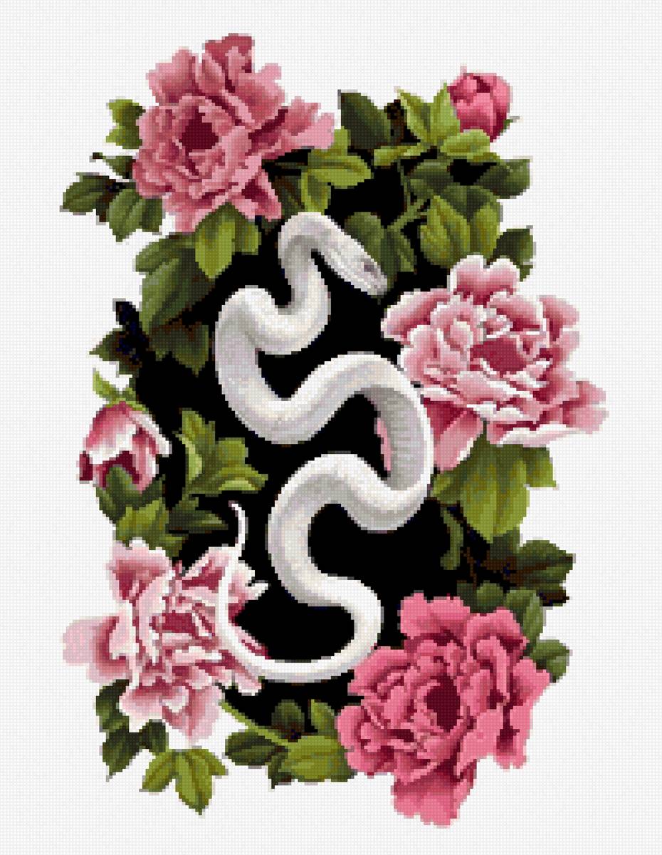 Змея в цветах - змея, цветы - предпросмотр