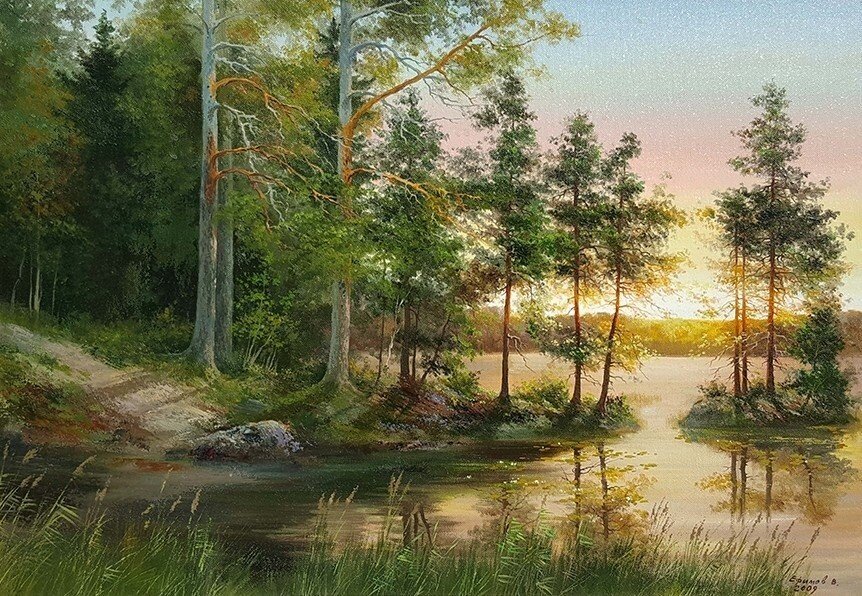 Закат - озеро, вечер - оригинал