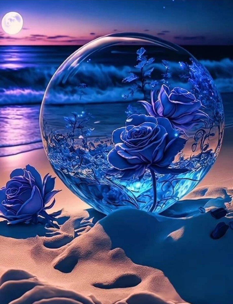 Синяя роза у моря - цветы, пейзаж, роза, фэнтези, берег - оригинал