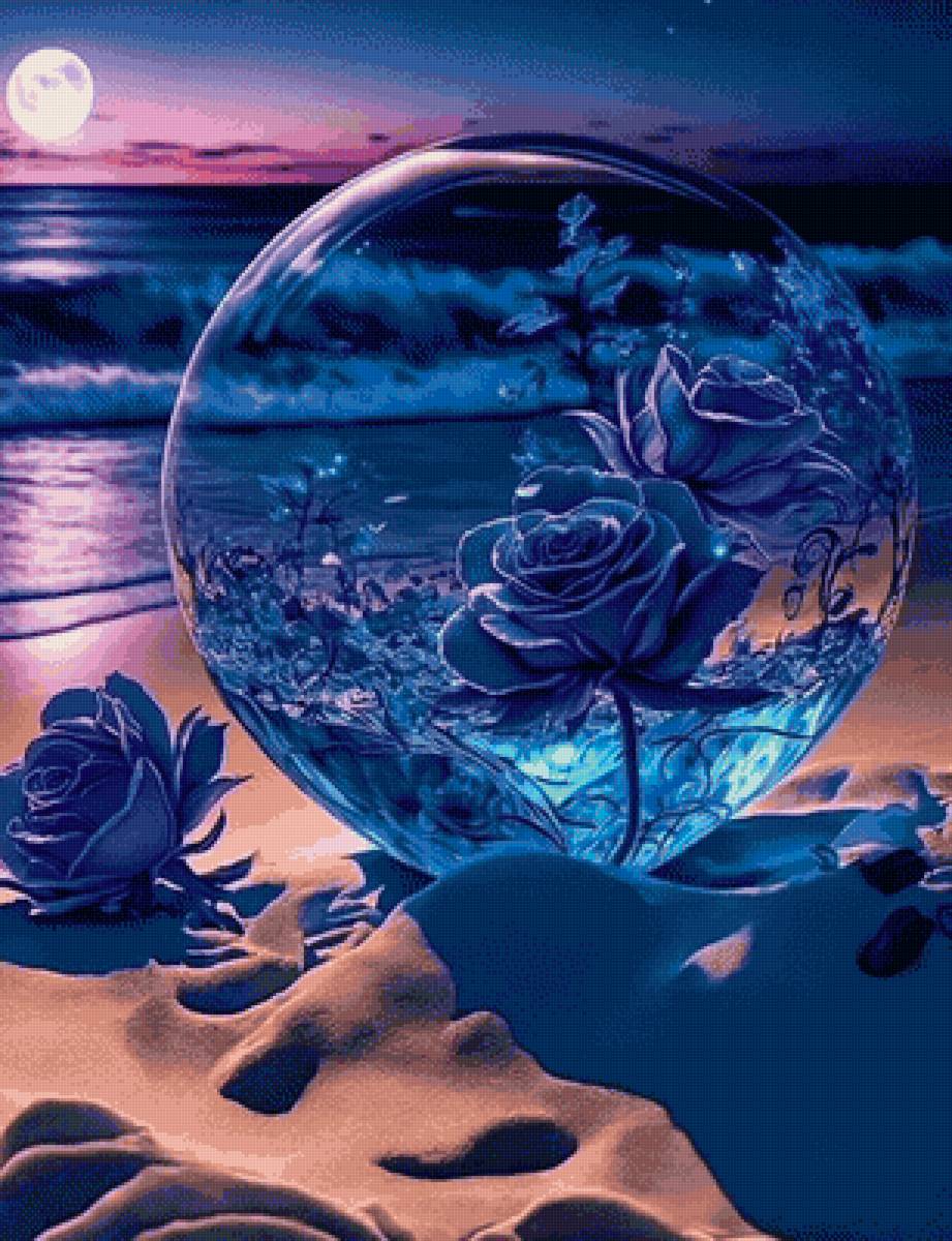 Синяя роза у моря - пейзаж, берег, роза, цветы, фэнтези - предпросмотр