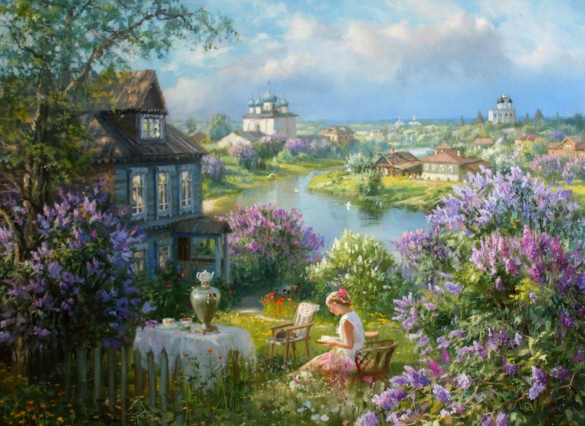 Майский день - сирень, река, купола, жданов, дом - оригинал