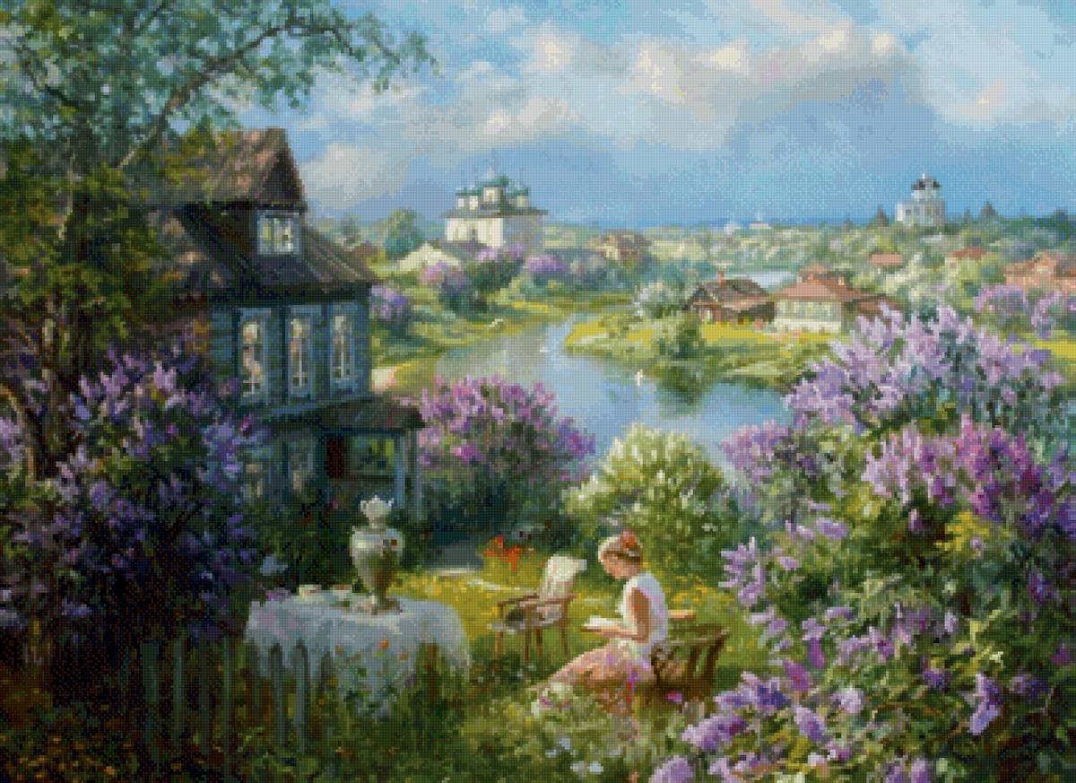 Майский день - жданов, купола, река, дом, сирень - предпросмотр