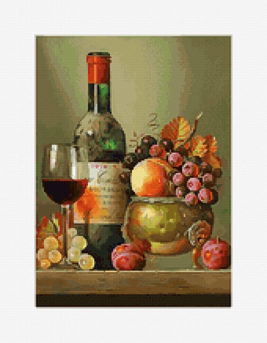Натюрморт Вино и виноград - вино, виноград - предпросмотр