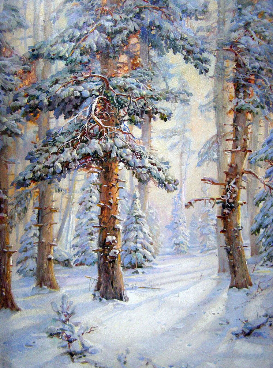 Зимний лес - пейзаж, лес, сосны, снег - оригинал