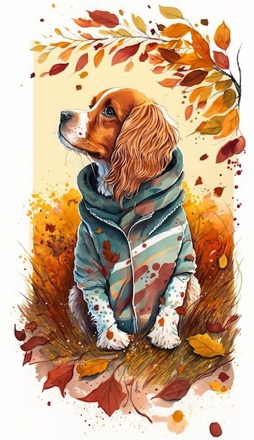 Осенний холод - собака, живопись, домашние животные, осень - оригинал