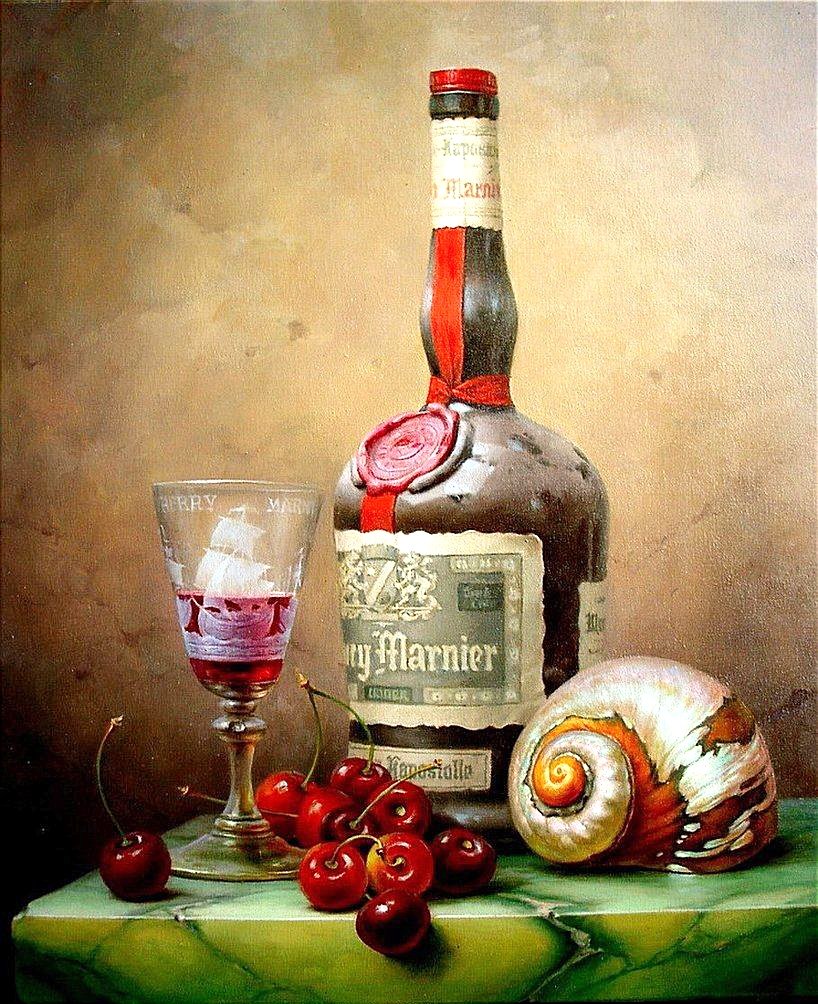 Натюрморт с вином и черешней - оригинал