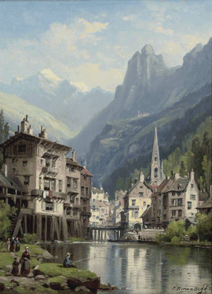 №2672491 - мост, река, городок, горы - предпросмотр