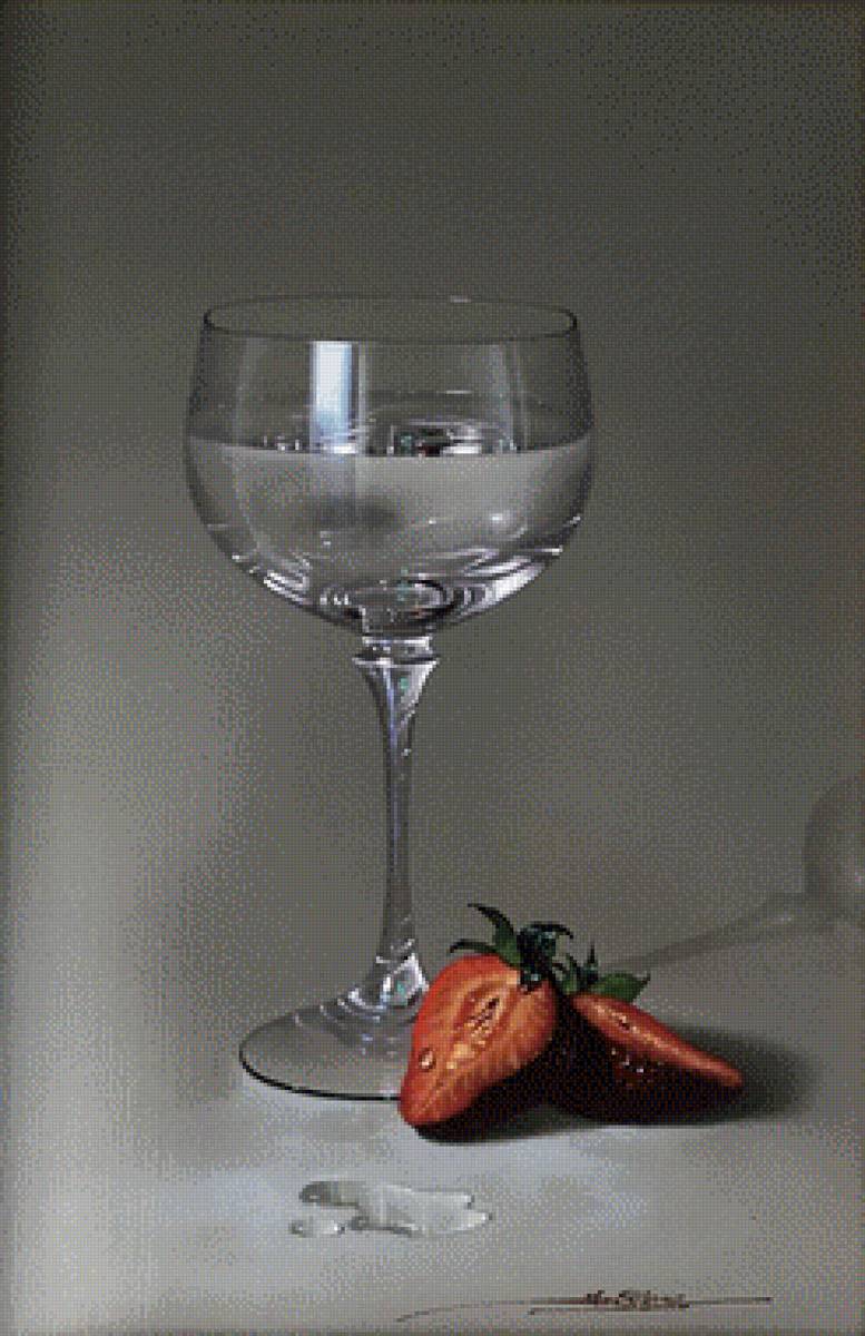 Натюрморт - клубника, бокал вина - предпросмотр