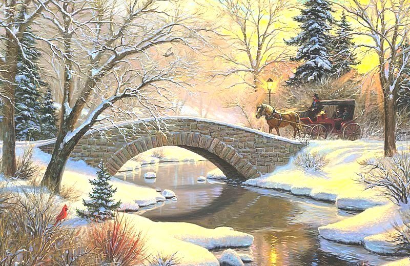 №2674093 - повозка, зима, карета, птичка - оригинал