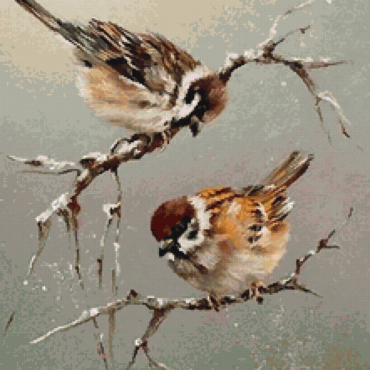 подушка воробьи - предпросмотр