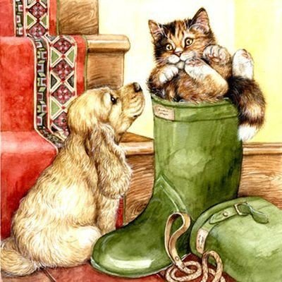 Дружная команда - кот, дружок, , маркиз, и щенок - оригинал