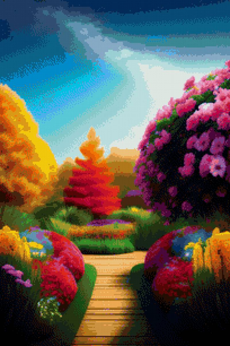 Красочный цветник - парк, деревья, цветы - предпросмотр