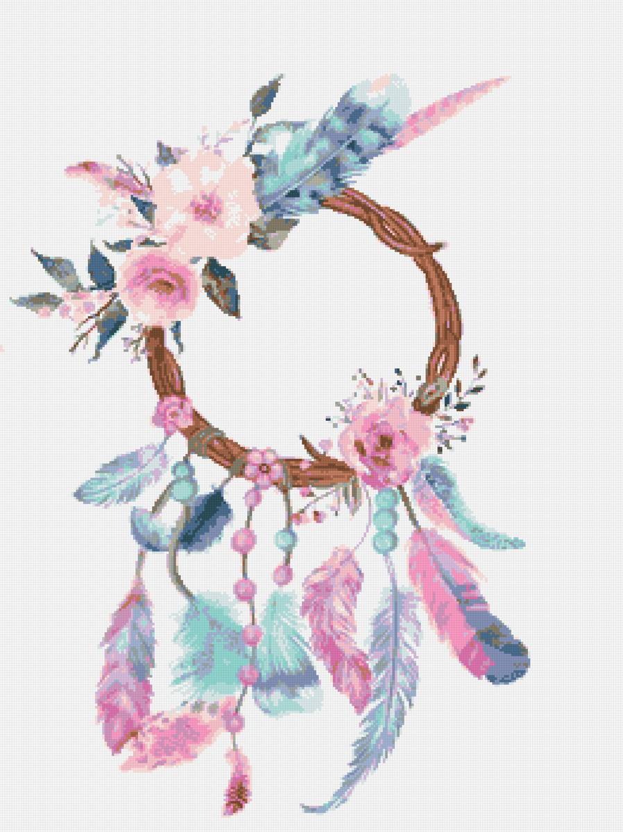 Ловец снов - цветы, рисунок, акварель - предпросмотр