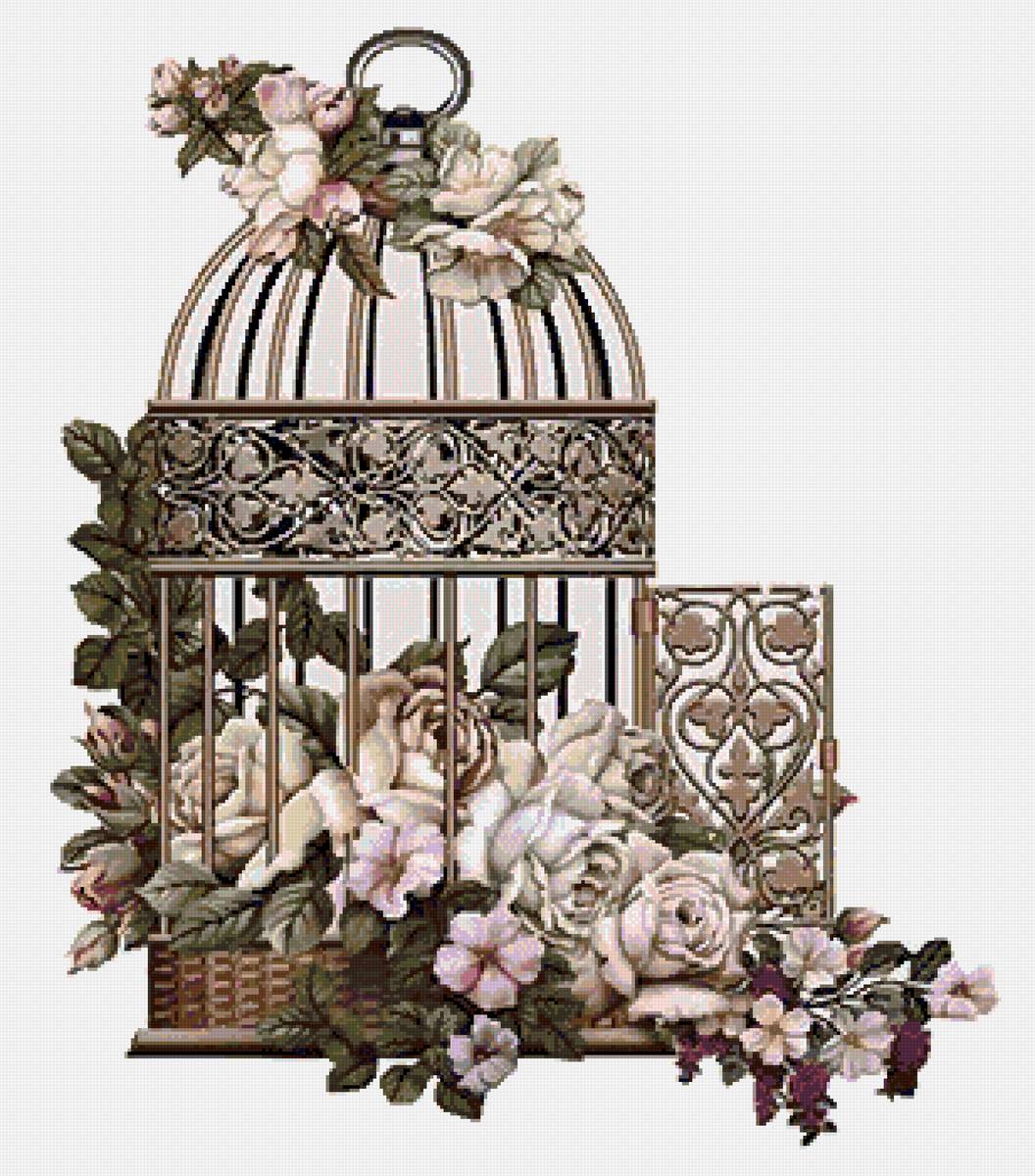 Клетка с цветами - акварель, цветы, рисунок, клетка - предпросмотр