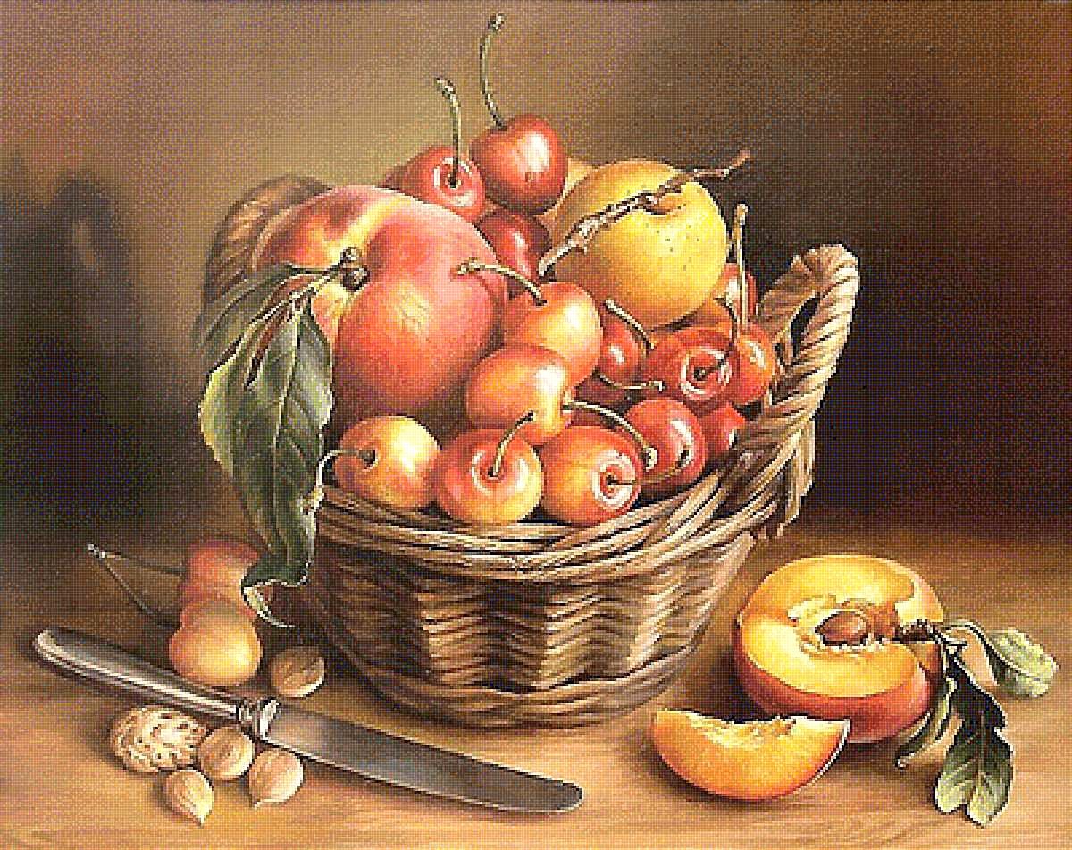 Корзина с персиками и черешней - оригинал