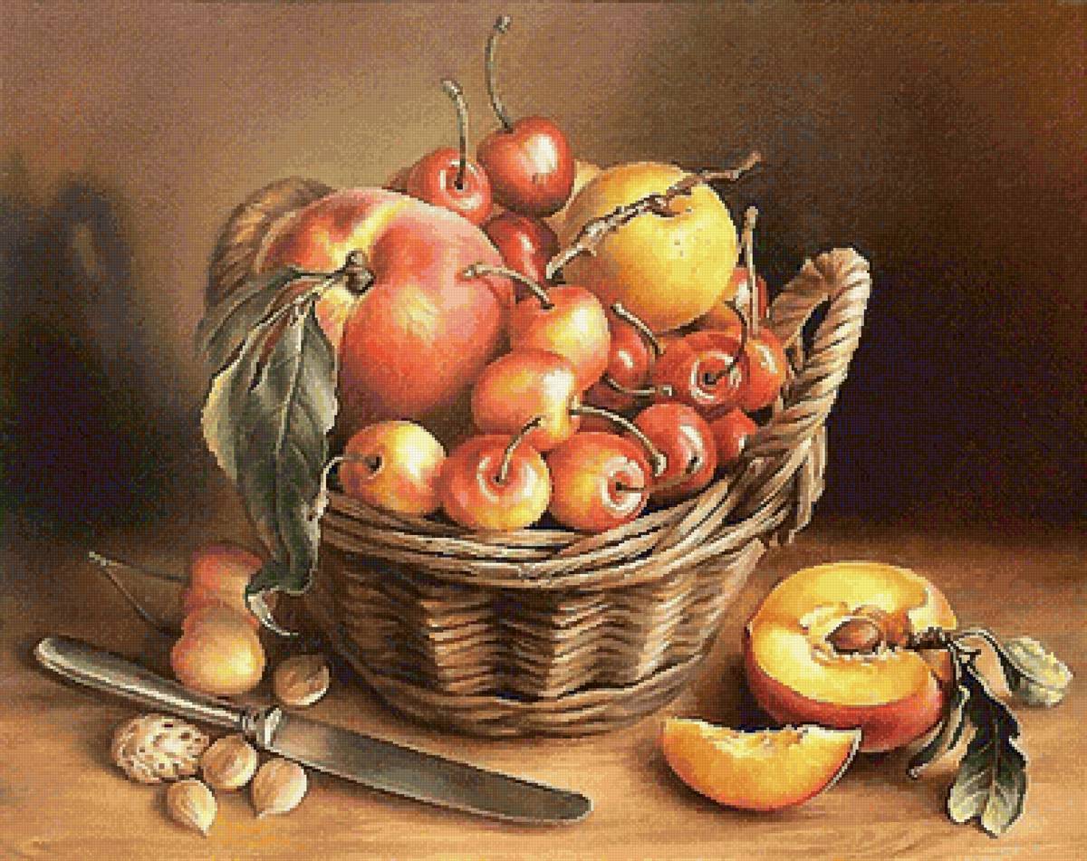 Корзина с персиками и черешней - предпросмотр