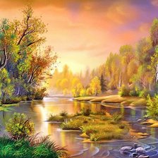 Схема вышивки «Закат на реке»