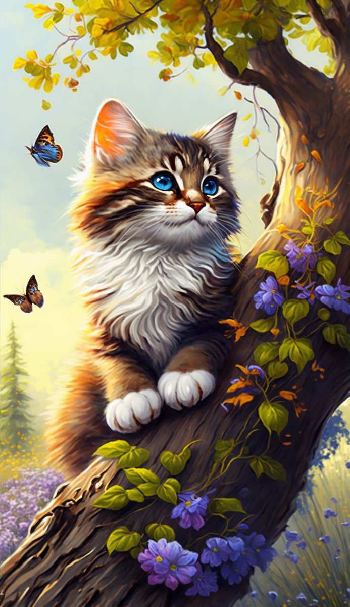 Котёнок и бабочки - котенок и бабочки - оригинал