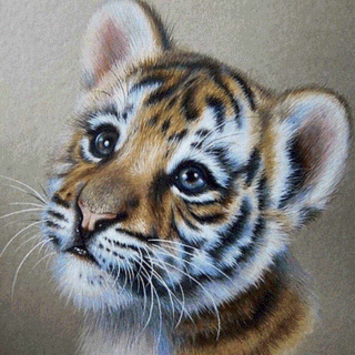 Тигренок - тигр, живопись, дикий зверь - предпросмотр