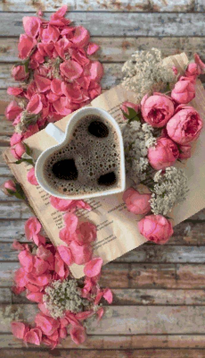 Утреннее кофе - кофе, аромат, цветы, книга - предпросмотр