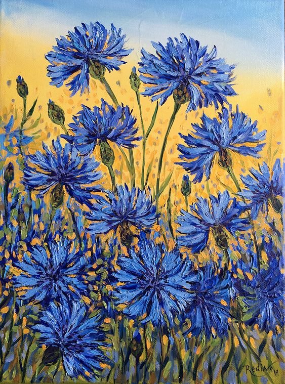 Васильки - полевые цветы, живопись, васильки - оригинал