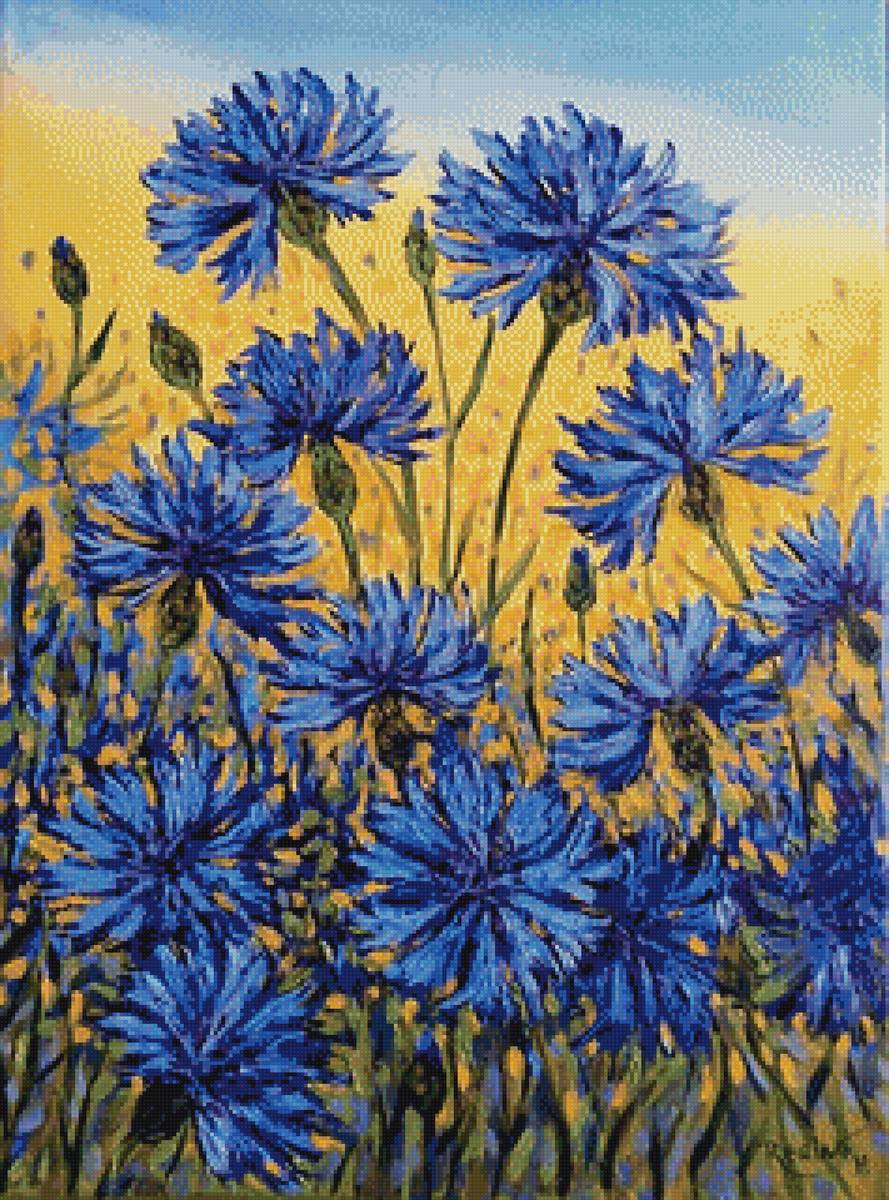 Васильки - живопись, васильки, полевые цветы - предпросмотр