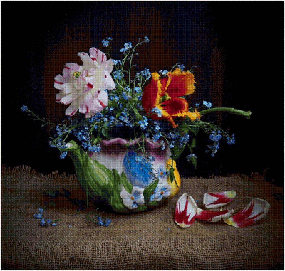 Чайник с цветами - натюрморт, цветы, чайник - предпросмотр