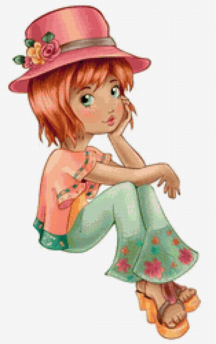 chica - chica sombrero flores - предпросмотр