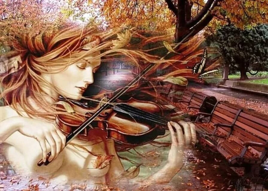 В вихре осенних листьев. - картина. - оригинал