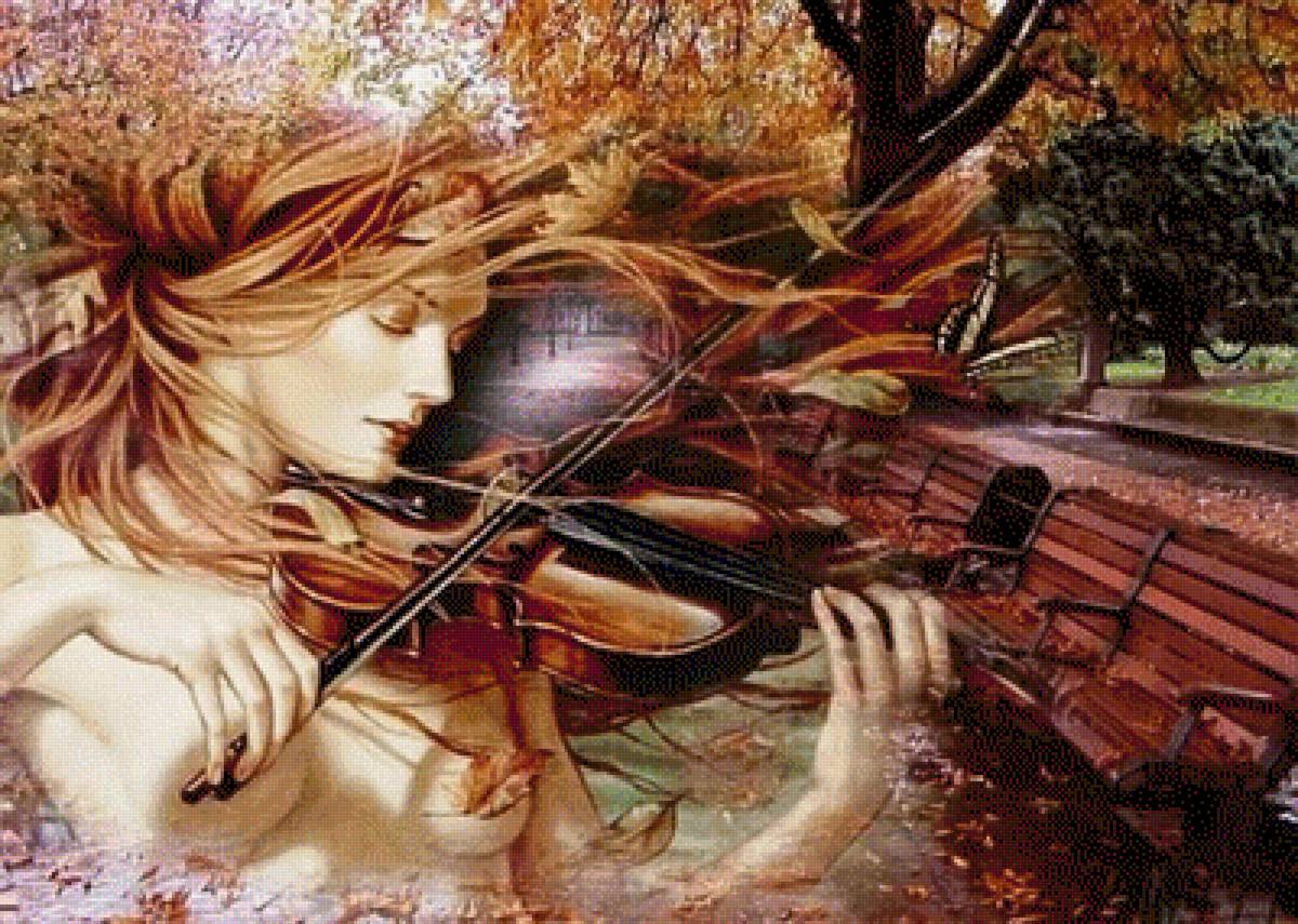 В вихре осенних листьев. - картина. - предпросмотр