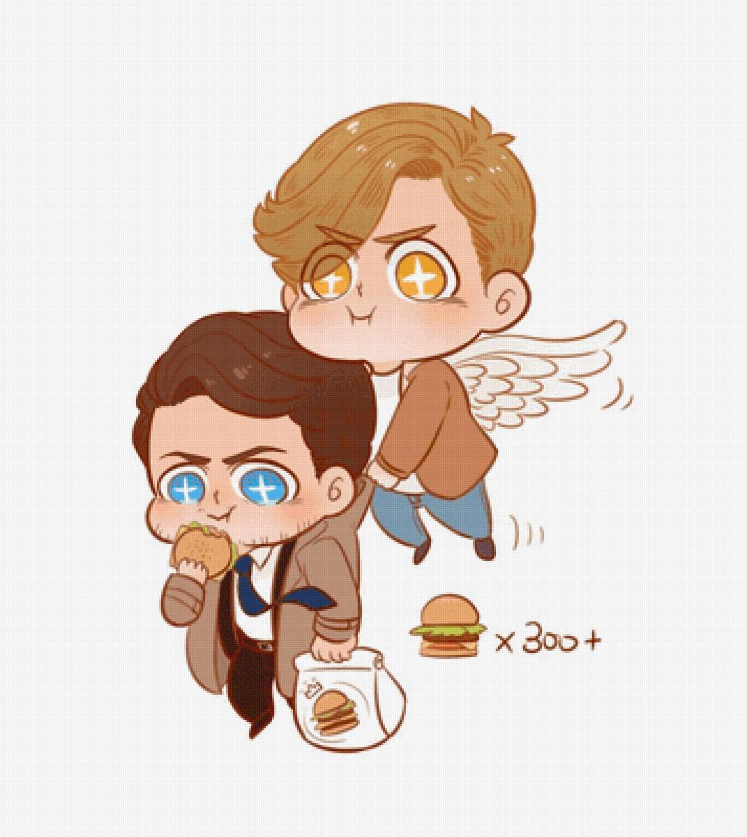 Крадём дядю Каса - чиби, арт, сверхъестественное, вышивка, схема - предпросмотр