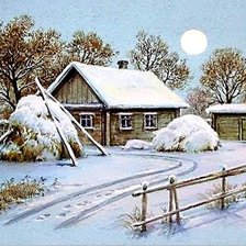 Схема вышивки «зима в деревне»
