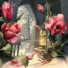 Оригинал схемы вышивки «Тюльпаны у окна» (№2686560)