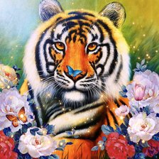 Оригинал схемы вышивки «Тигр с бабочкой» (№2686661)
