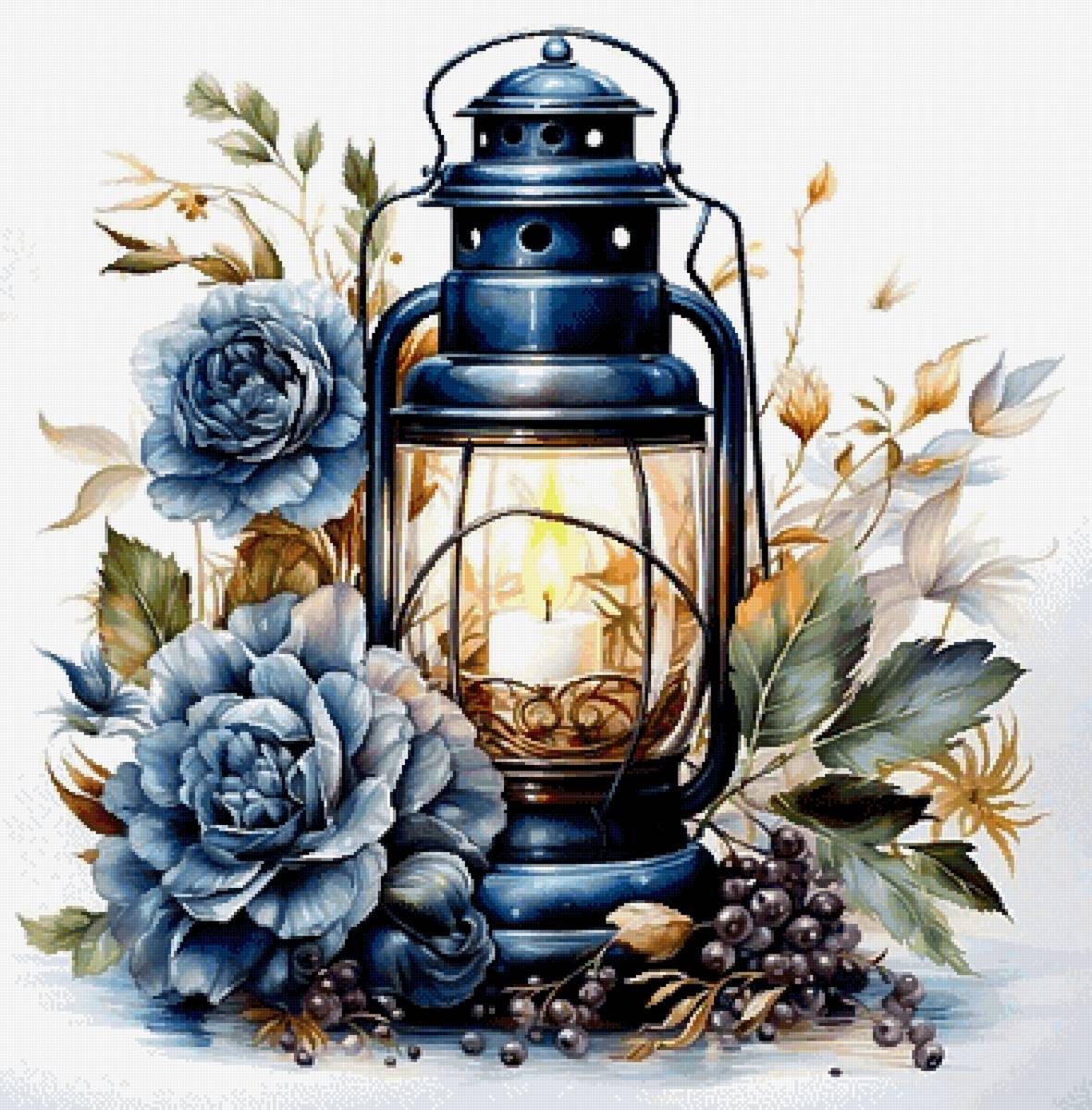 Фонарь и пионы - предпросмотр