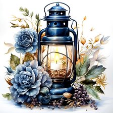 Фонарь и пионы