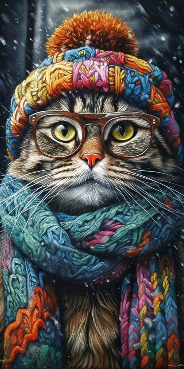 Кот в шапке яркий - оригинал