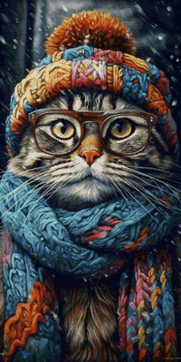 Кот в шапке яркий - предпросмотр