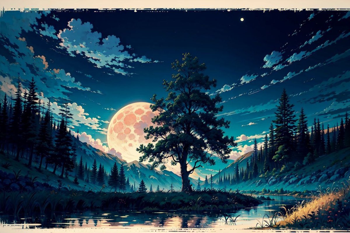 Ночь - луна, ночь, дерево, природа - оригинал