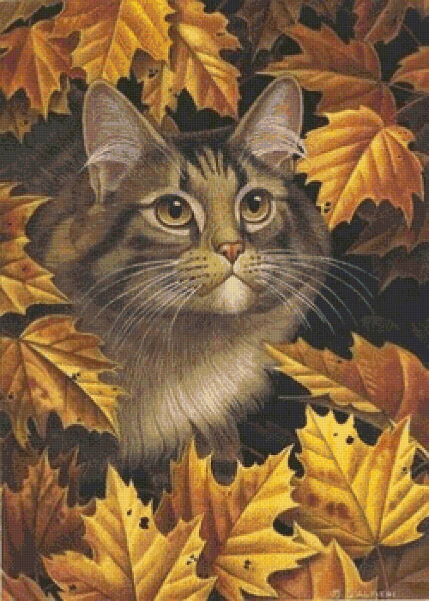 Осень - кот, осень, живопись, домашние животные - предпросмотр