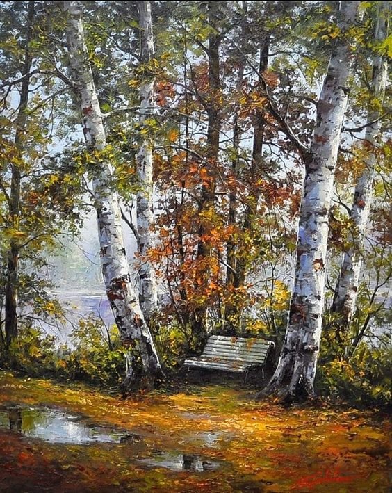 Осень - осень, пейзаж, живопись, деревья - оригинал